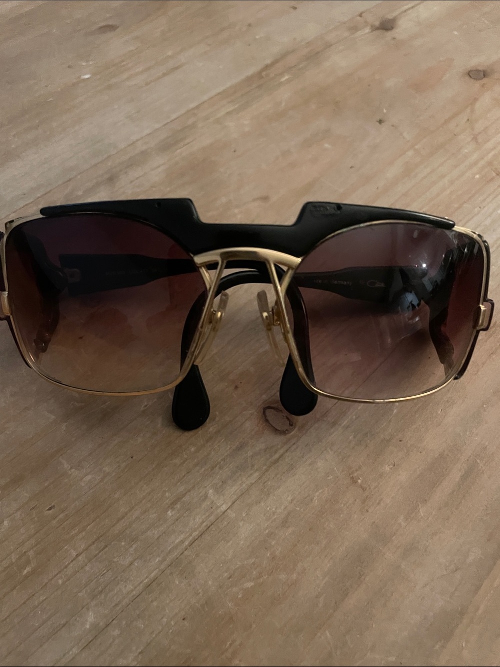 Cazal Black and Gold Square Sunglasses with Brown Gradient Lenses